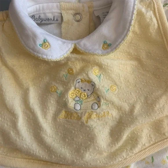 Babyworks Baby Girls Yellow Floral Bear Smocked Romper Jumpsuit 6-9M - Picture 7 of 7